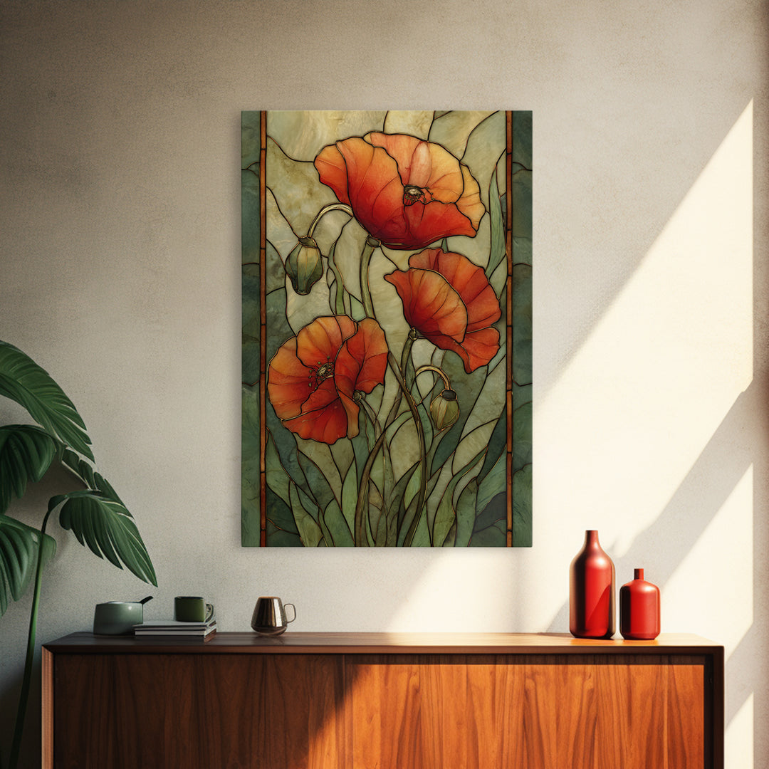 Poppies Blowing Through Green Grass Canvas Print, Impressionist Art, Horizontal Wall Art, Living Room Decor, Impression, IMP-2x3-20