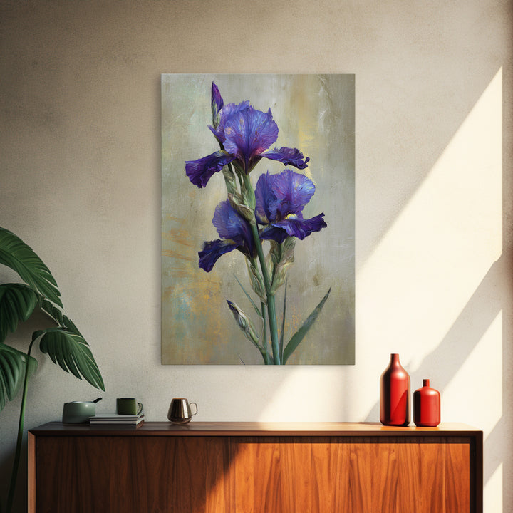 Iris Garden with Blue Violet Strokes Framed Canvas Print, Impressionist Art, Modern Art, Living Room Decor, Oil Painting, IMP-2x3-28