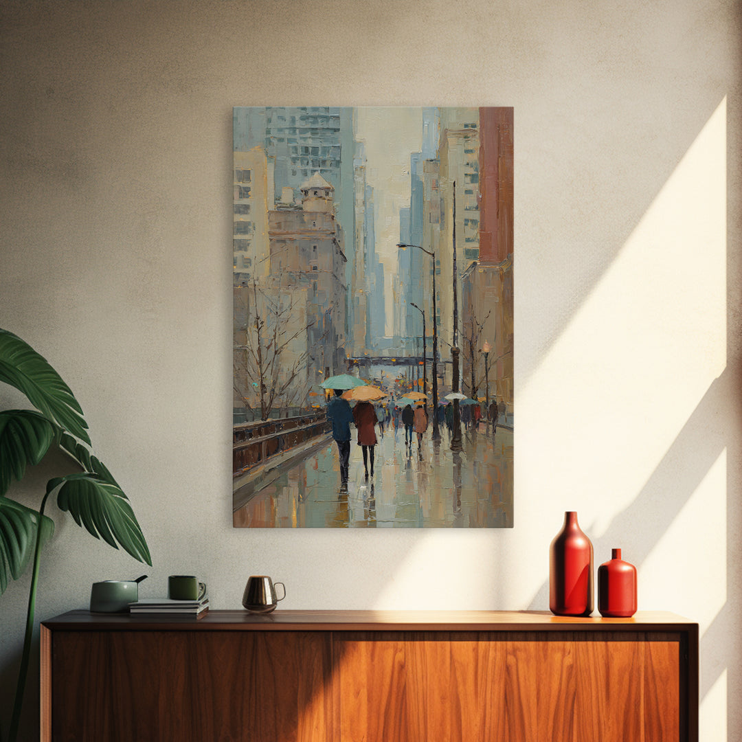 Rainy Boulevard with Umbrella Shapes Canvas Print, Impressionist Art, Original Art, Living Room Decor, Abstract Art, Impression, IMP-2x3-29