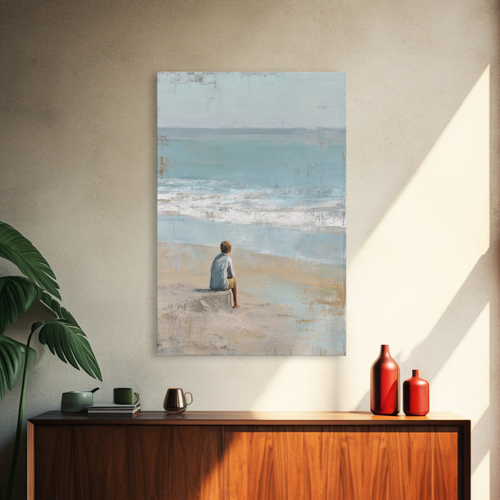 Coastal Beach Figures Framed Canvas Print, Impressionist Art, Room Decor, Living Room Decor, Oil Painting, Impression, IMP-2x3-3
