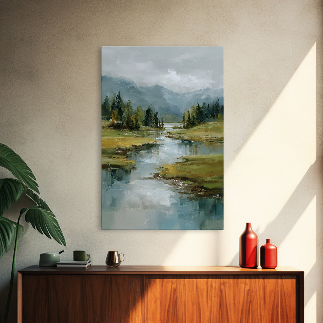 Mountain Lake with Sparkling Reflections Canvas Print, Impressionist Art, Statement Artwork, Living Room Decor, Impression, IMP-2x3-32