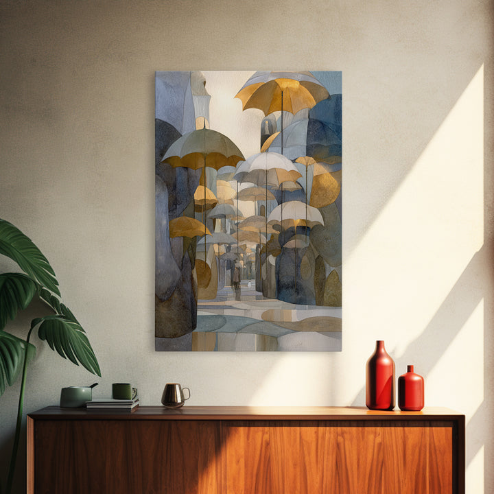 Rainy Boulevard with Umbrella Shapes Canvas Print, Impressionist Art, Original Art, Living Room Decor, Abstract Art, Impression, IMP-2x3-5