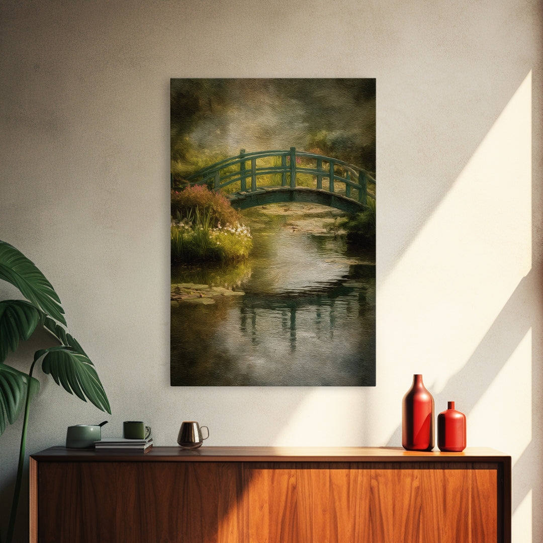 Water Garden Bridge Canvas Print, Impressionist Art, Painting, Living Room Decor, Oil Painting, Impression, Wall Art Framed, IMP-2x3-50