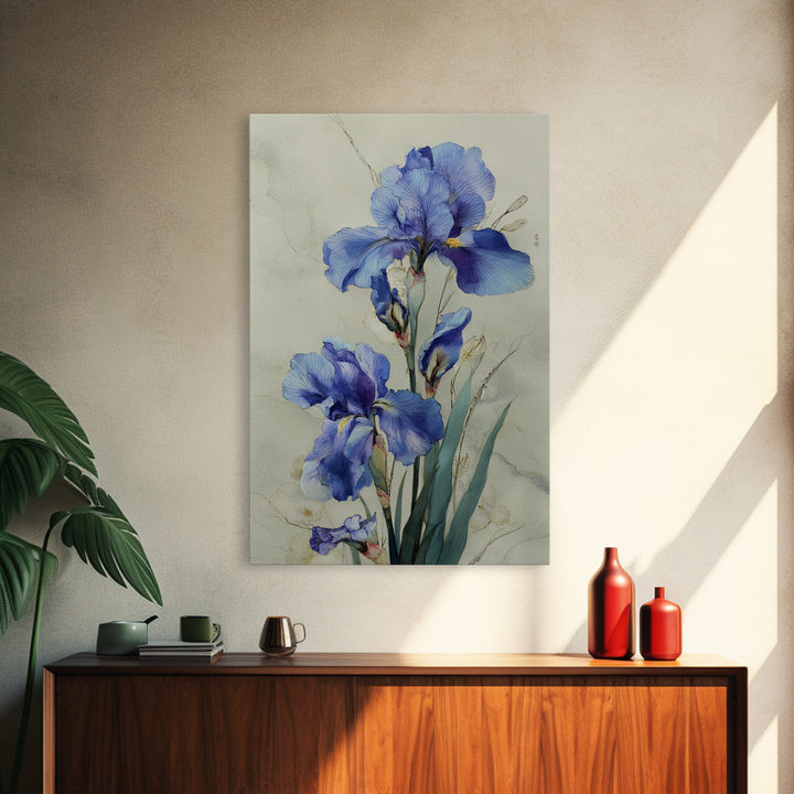 Iris Garden with Blue Violet Strokes Framed Canvas Print, Impressionist Art, Wall Decor, Living Room Decor, Impression, IMP-2x3-52