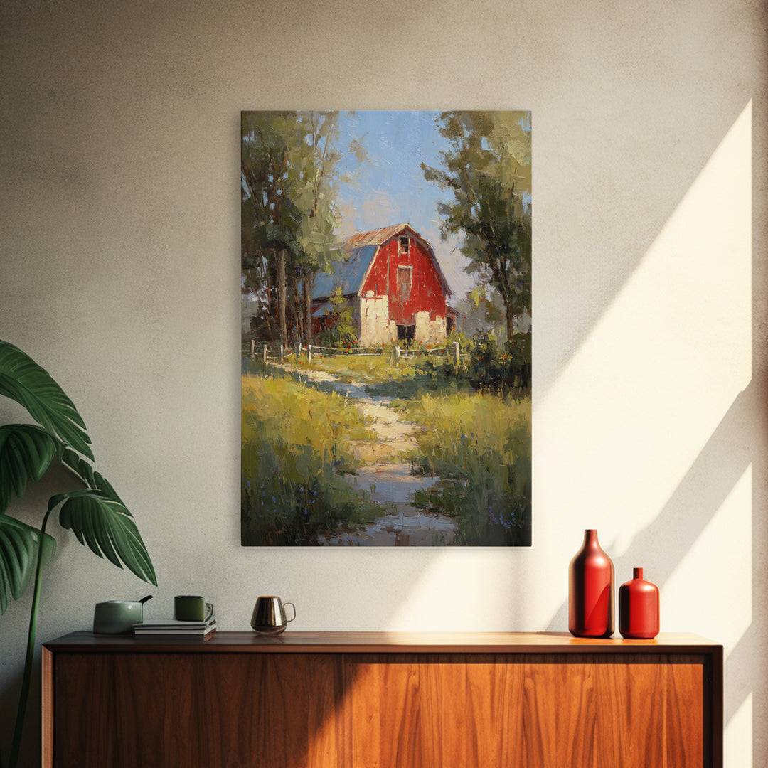 Country Lane with Flickering Sunlight Framed Canvas Print, Impressionist Art, Minimalist Decor, Living Room Decor, Impression, IMP-2x3-6