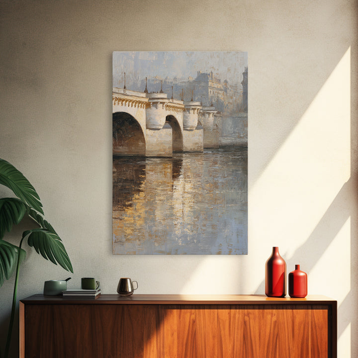 Paris Bridge Reflected Framed Canvas Print, Impressionist Art, Wall Art Framed, Living Room Decor, Watercolor Art, Impression, IMP-2x3-63