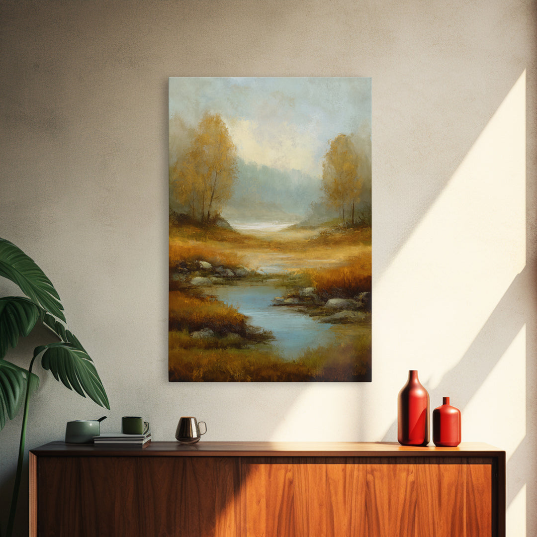 Misty Riverbank with Willow Trees Canvas Print, Impressionist Art, Modern Wall Art, Living Room Decor, Fine Art, Impression, IMP-2x3-67