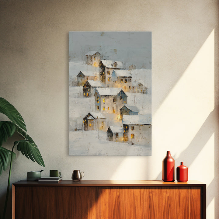 Snowy Village with Warm Glowing Windows Canvas Print, Impressionist Art, Living Room Wall Art, Living Room Decor, Impression, IMP-2x3-69