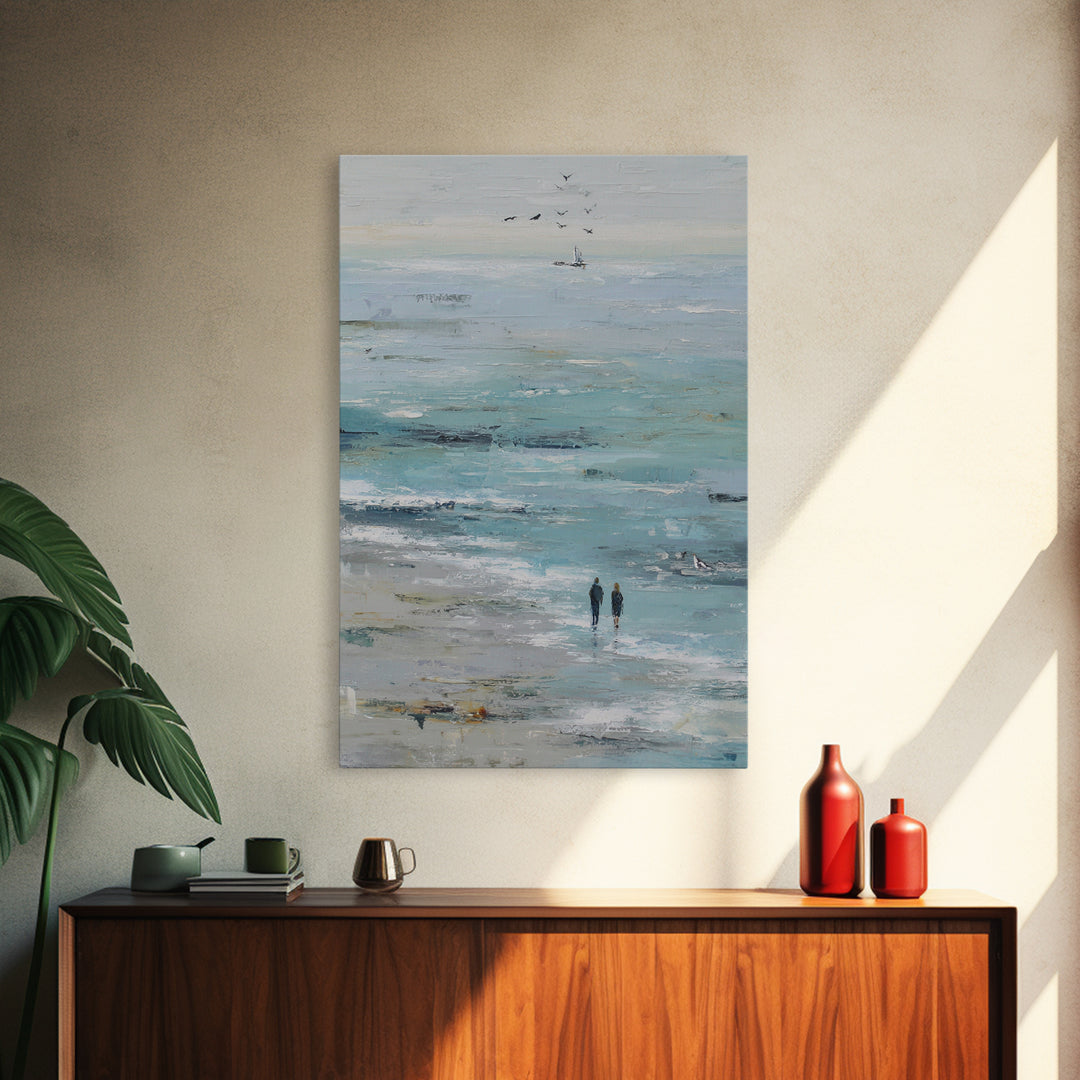 Coastal Beach Figures Framed Canvas Print, Impressionist Art, Living Room Wall Art, Living Room Decor, Fine Art, Impression, IMP-2x3-75