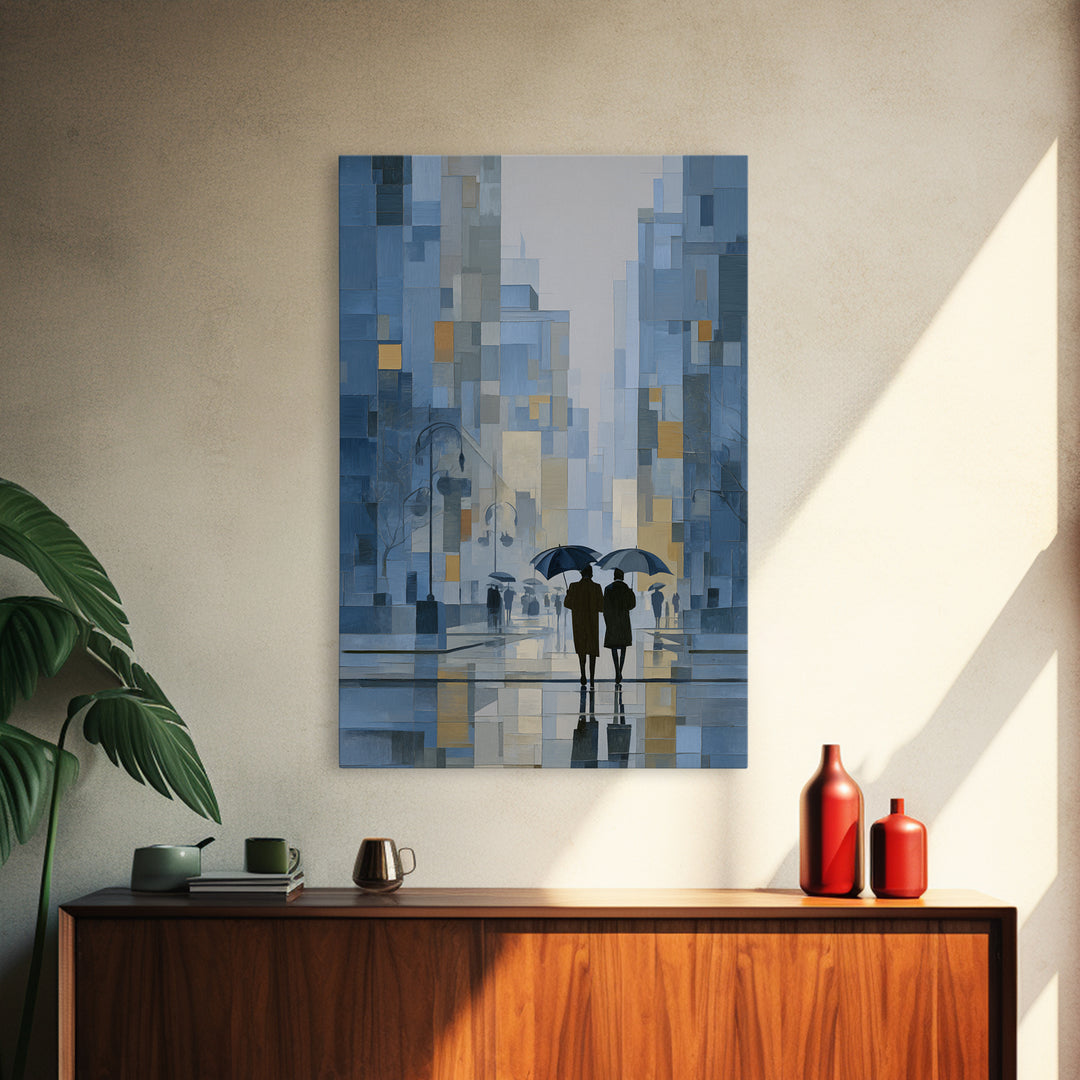 Rainy Boulevard with Umbrella Shapes Canvas Print, Impressionist Art, Abstract Painting, Living Room Decor, Abstract Art, IMP-2x3-77