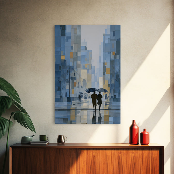 Rainy Boulevard with Umbrella Shapes Canvas Print, Impressionist Art, Abstract Painting, Living Room Decor, Abstract Art, IMP-2x3-77