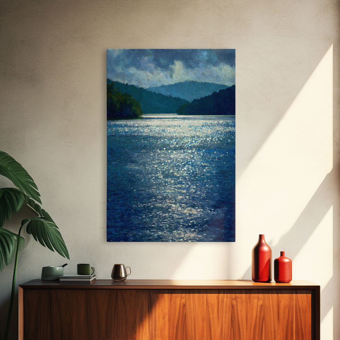 Mountain Lake with Sparkling Reflections Canvas Print, Impressionist Art, Living Room Art, Living Room Decor, Impression, IMP-2x3-8