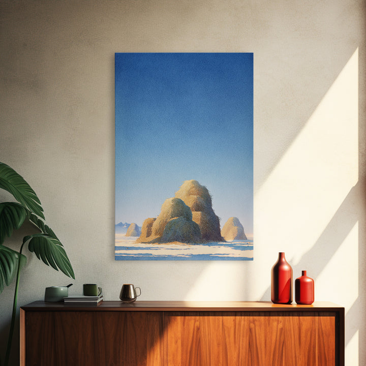 Haystacks Glowing at Golden Hour Framed Canvas Print, Impressionist Art, Modern Decor, Living Room Decor, Fine Art, Impression, IMP-2x3-84