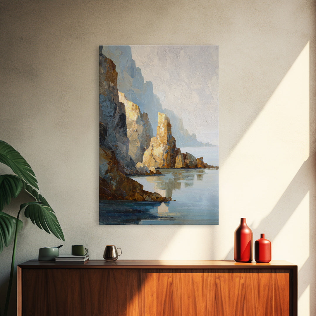 Soft Seaside Cliffs Framed Canvas Print, Impressionist Art, Modern Art, Living Room Decor, Impression, Statement Artwork, IMP-2x3-85