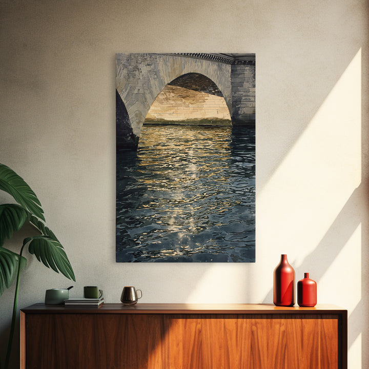 Paris Bridge Reflected Framed Canvas Print, Impressionist Art, Colorful Wall Art, Living Room Decor, Fine Art, Impression, IMP-2x3-87