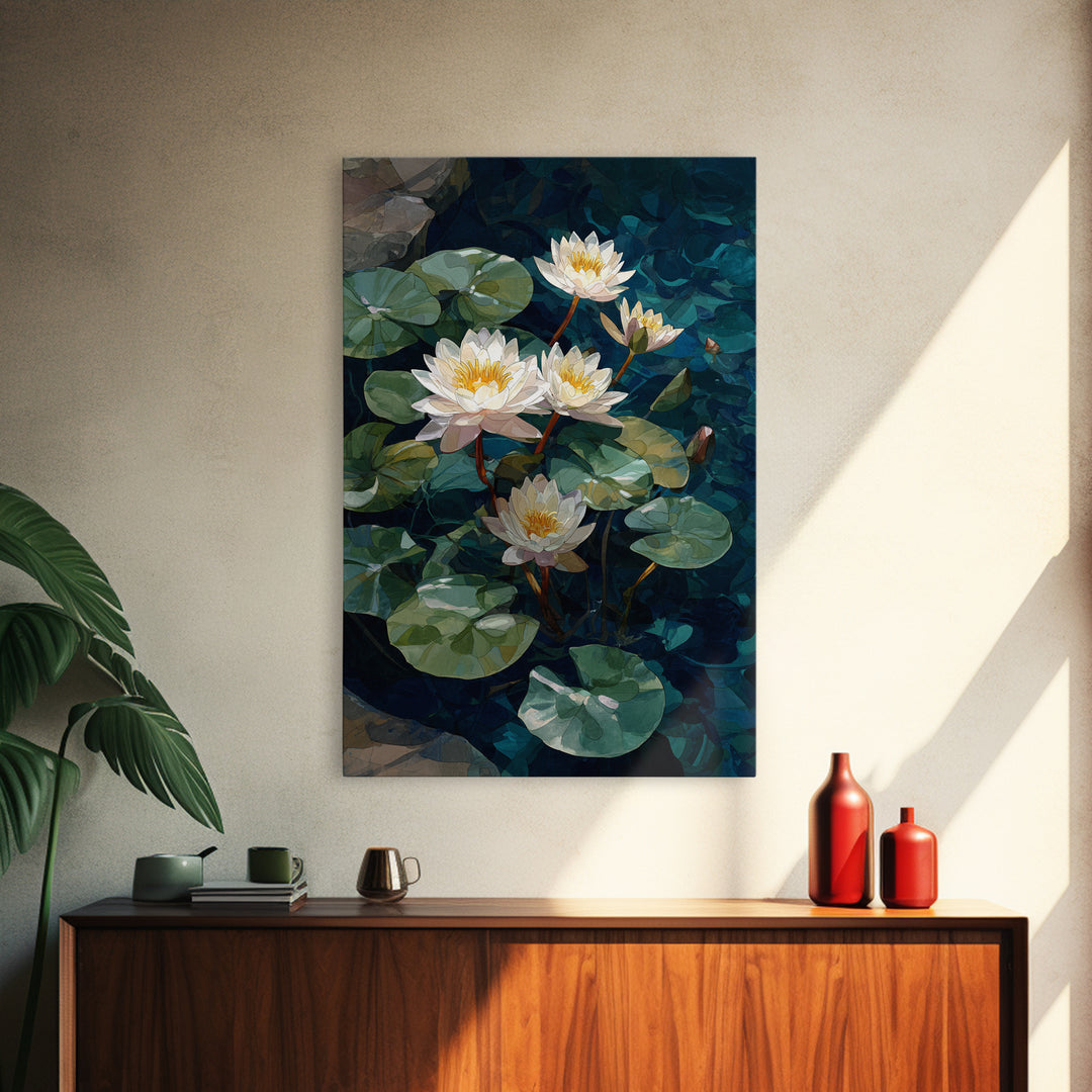 Water Lilies Floating on a Sunlit Pond Canvas Print, Impressionist Art, Bedroom Decor, Living Room Decor, Fine Art, Impression, IMP-2x3-9