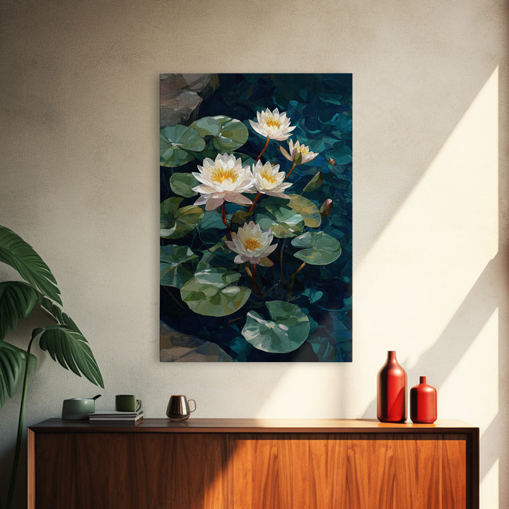 Water Lilies Floating on a Sunlit Pond Canvas Print, Impressionist Art, Bedroom Decor, Living Room Decor, Fine Art, Impression, IMP-2x3-9