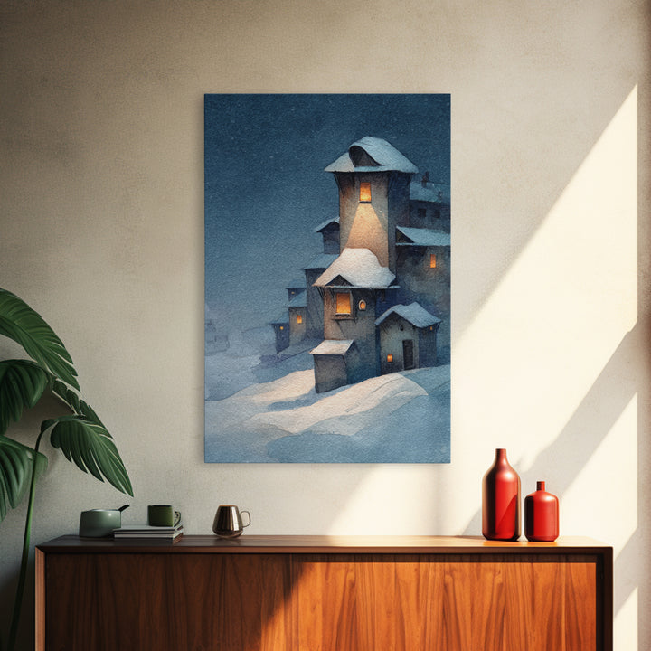 Snowy Village with Warm Glowing Windows Canvas Print, Impressionist Art, Living Room Wall Art, Living Room Decor, Impression, IMP-2x3-93