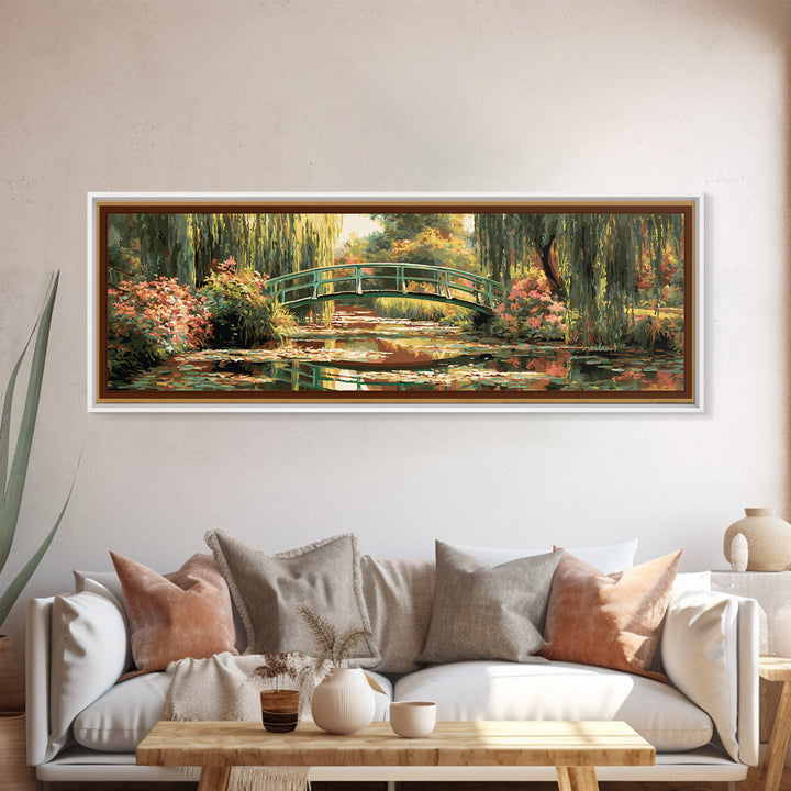 Water Garden Bridge Framed Canvas Print, Impressionist Art, Original Painting, Living Room Decor, Fine Art, Impression, IMP-3x1-10