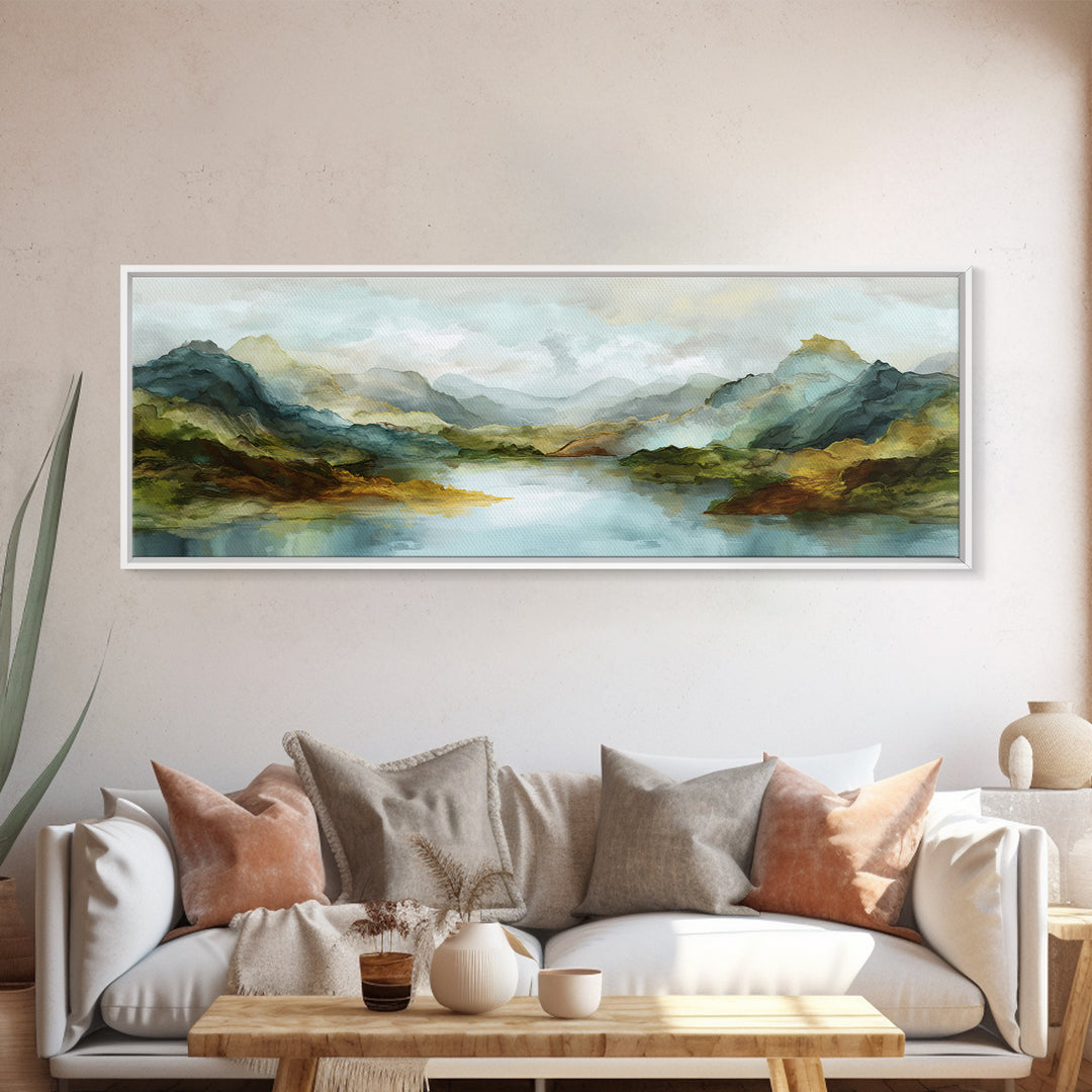 Mountain Lake with Sparkling Reflections Canvas Print, Impressionist Art, Abstract Painting, Living Room Decor, Impression, IMP-3x1-16