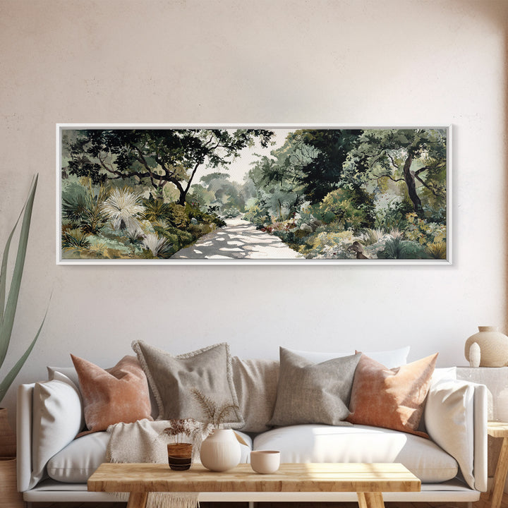 Garden Path Covered Framed Canvas Print, Impressionist Art, Living Room Decor, Watercolor Art, Impression, Landscape Art, IMP-3x1-18
