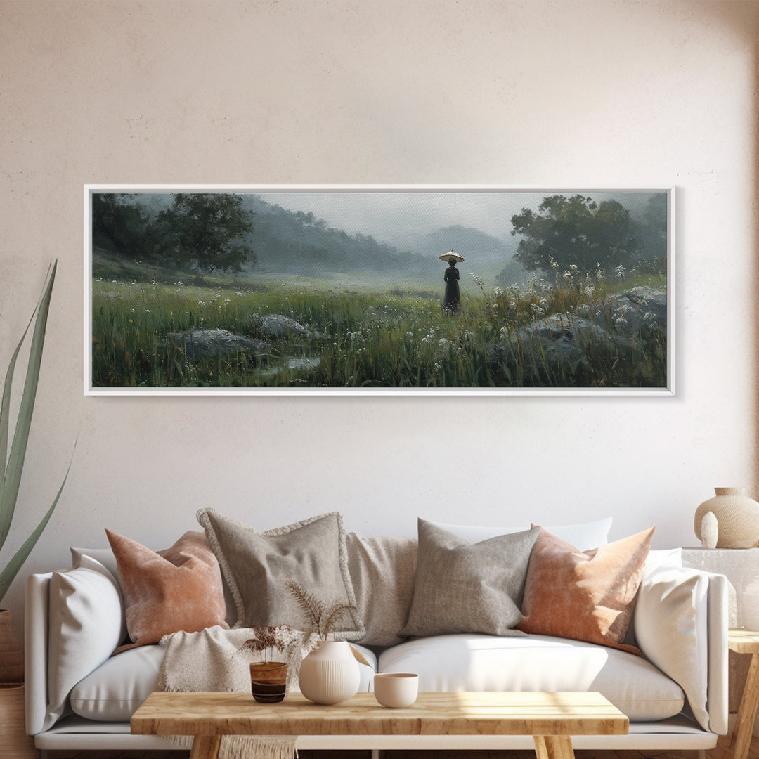 Woman with Parasol in Breezy Meadow Canvas Print, Impressionist Art, Luxury Decor, Living Room Decor, Fine Art, Impression, IMP-3x1-19