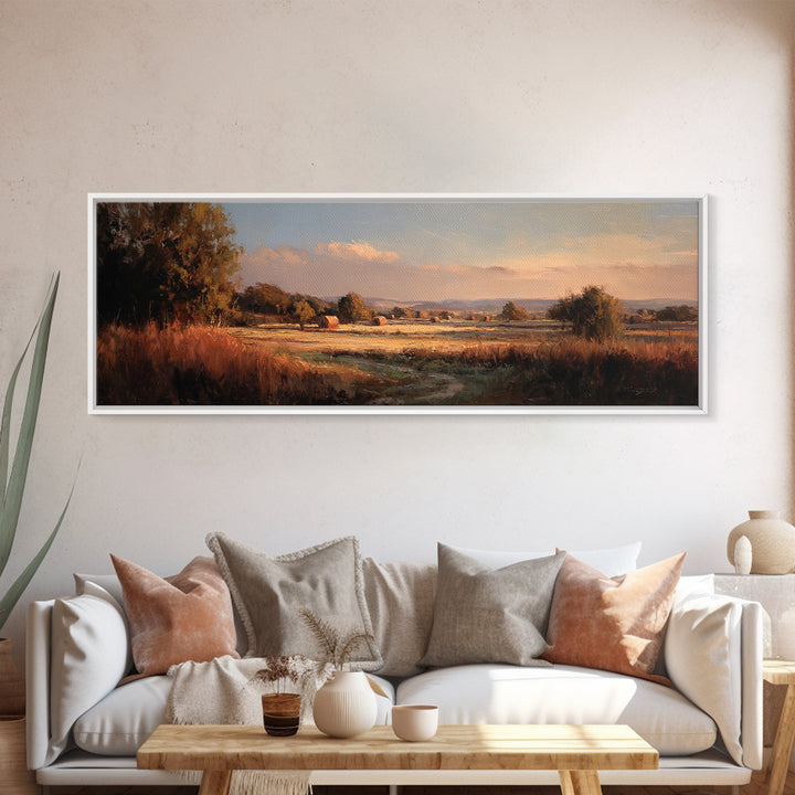 Haystacks Glowing at Golden Hour Canvas Print, Impressionist Art, Colorful Wall Art, Living Room Decor, Fine Art, Impression, IMP-3x1-20