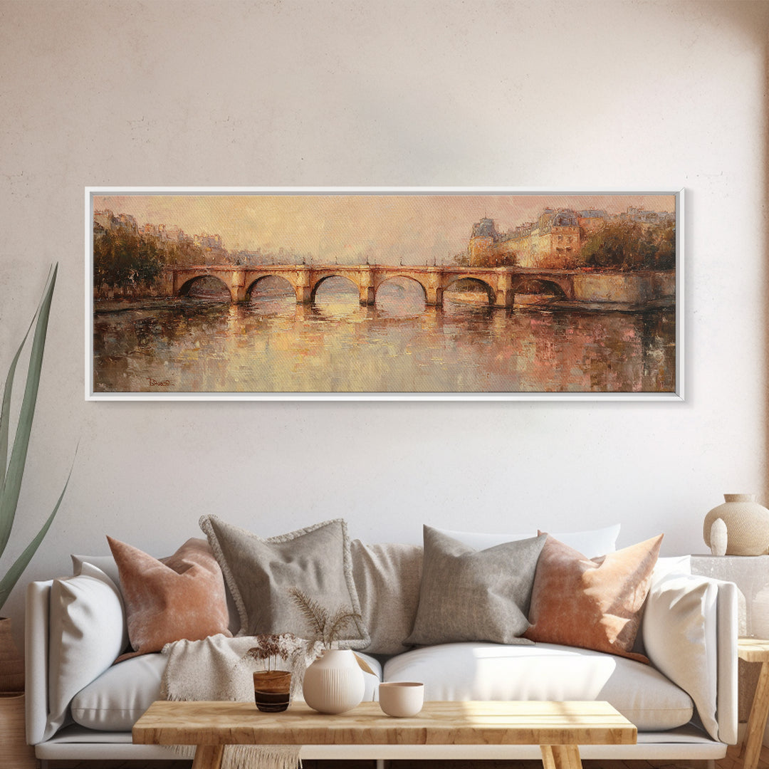 Paris Bridge Reflected Framed Canvas Print, Impressionist Art, Room Decor, Living Room Decor, Fine Art, Impression, IMP-3x1-23