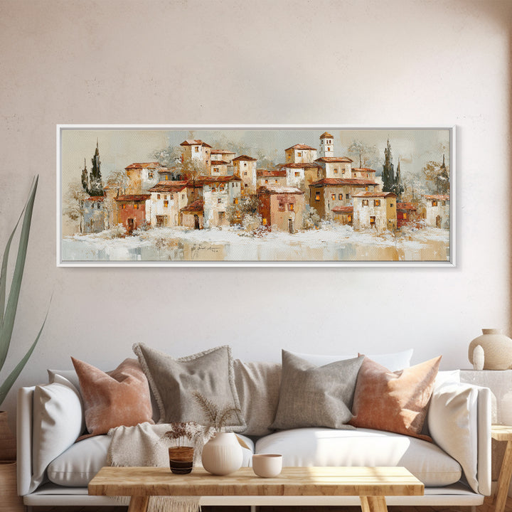 Snowy Village with Warm Glowing Windows Canvas Print, Impressionist Art, Floral Wall Art, Living Room Decor, Oil Painting, IMP-3x1-29