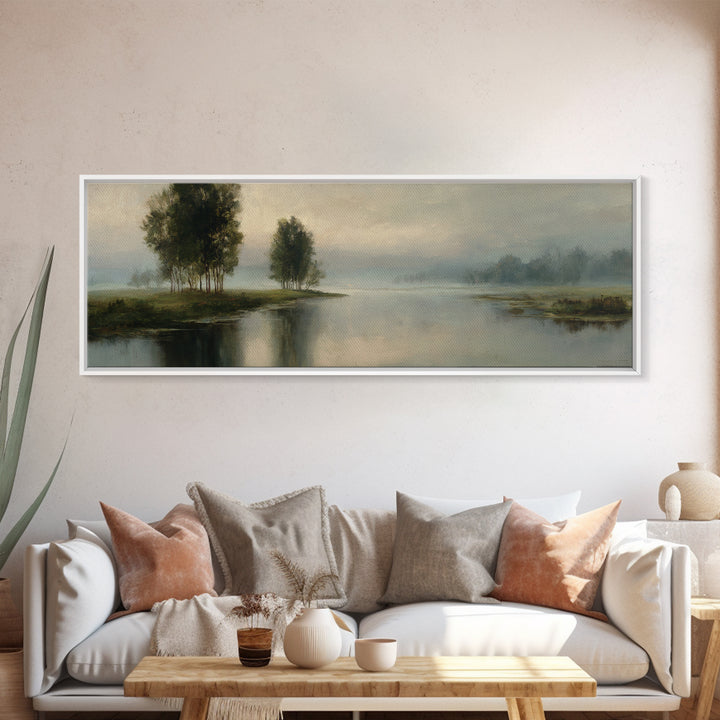 Misty Riverbank with Willow Trees Canvas Print, Impressionist Art, Fine Art Print, Living Room Decor, Fine Art, Impression, IMP-3x1-3