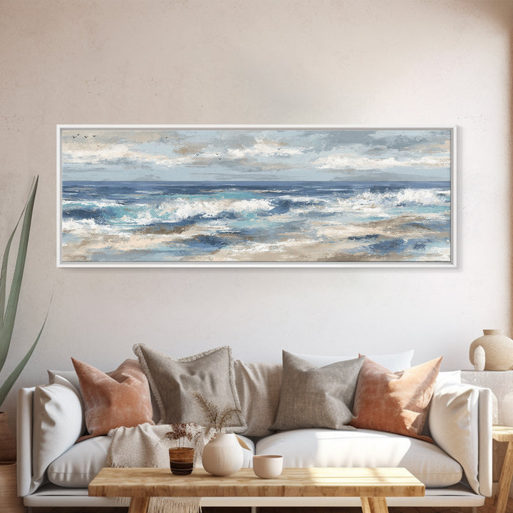 Coastal Beach Figures Canvas Print, Impressionist Art, Minimalist Decor, Living Room Decor, Impression, Textured Wall Art, IMP-3x1-35