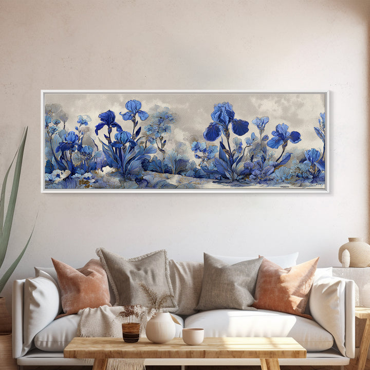Iris Garden with Blue Violet Strokes Canvas Print, Impressionist Art, Gallery Decor, Living Room Decor, Fine Art, Impression, IMP-3x1-36