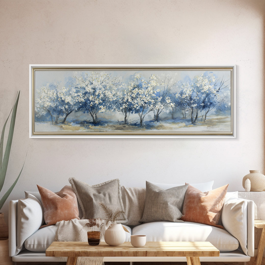 Spring Orchard with Blossoming Trees Canvas Print, Impressionist Art, Abstract Painting, Living Room Decor, Impression, IMP-3x1-46