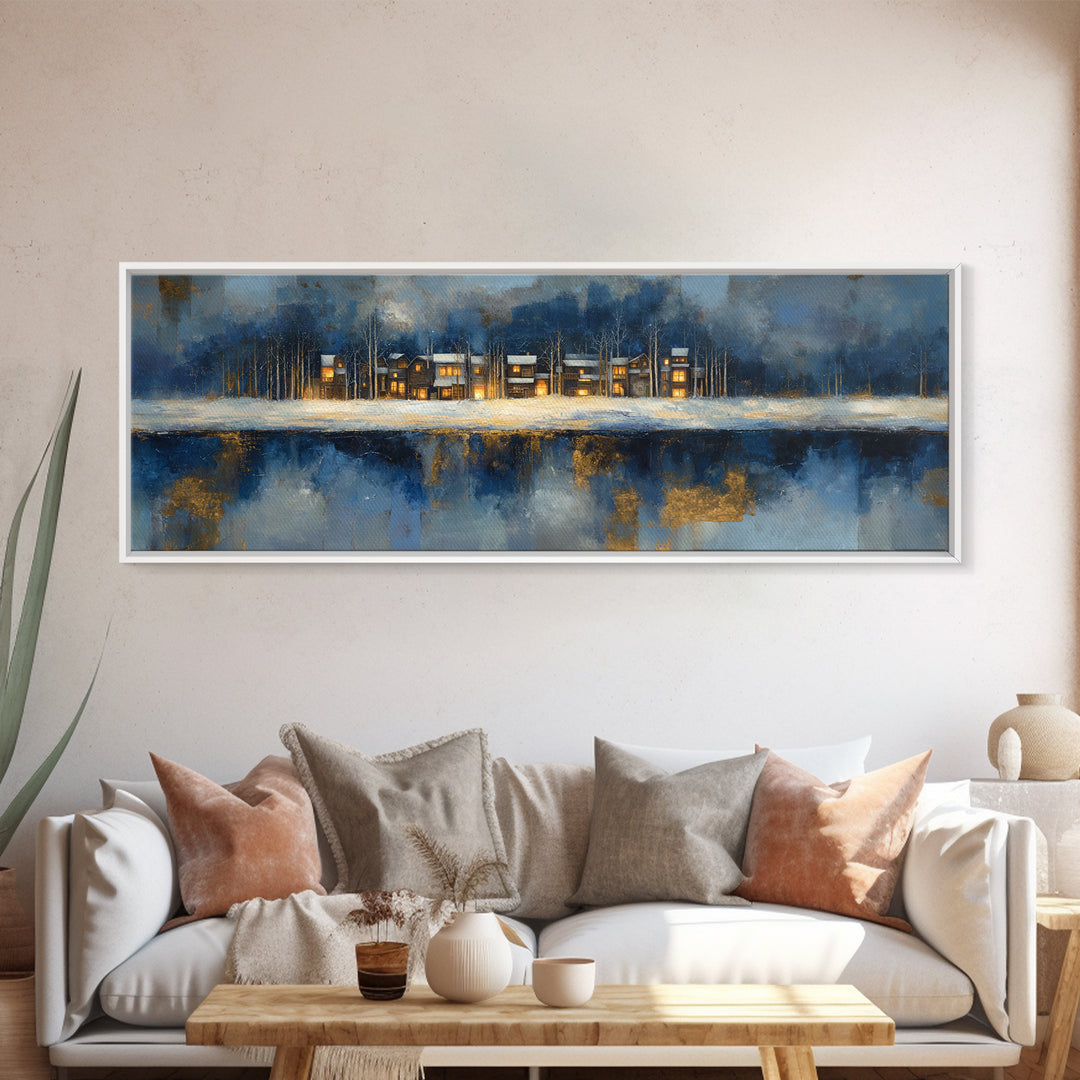 Snowy Village with Warm Glowing Windows Canvas Print, Impressionist Art, Wall Art Framed, Living Room Decor, Impression, IMP-3x1-5
