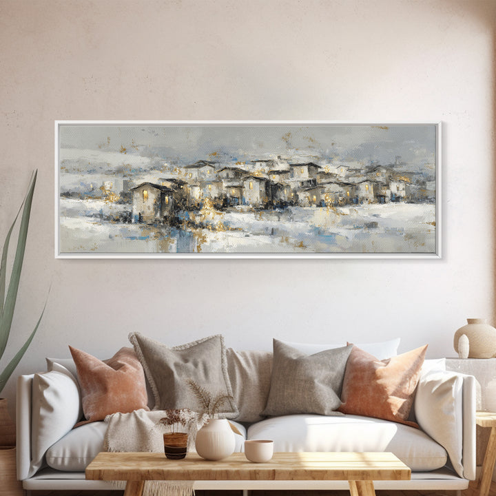 Snowy Village with Warm Glowing Windows Canvas Print, Impressionist Art, Colorful Wall Art, Living Room Decor, Impression, IMP-3x1-53