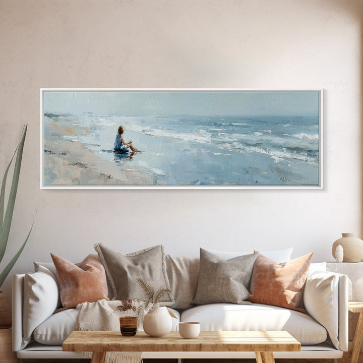 Coastal Beach Figures Framed Canvas Print, Impressionist Art, Art Print, Living Room Decor, Impression, Modern Wall Art, IMP-3x1-59