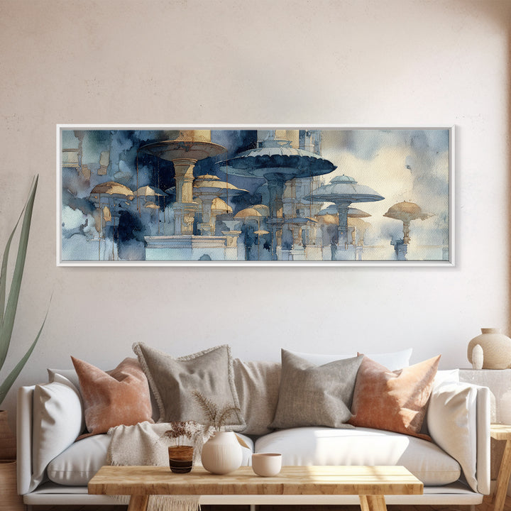 Rainy Boulevard with Umbrella Shapes Canvas Print, Impressionist Art, Living Room Art, Living Room Decor, Abstract Art, IMP-3x1-61