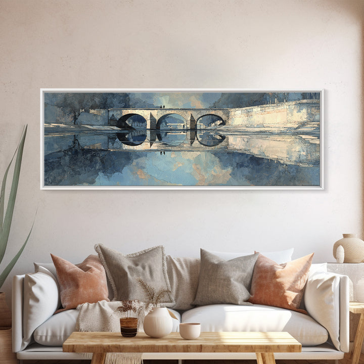 Paris Bridge Reflected Canvas Print, Impressionist Art, Farmhouse Decor, Living Room Decor, Impression, Landscape Wall Art, IMP-3x1-71