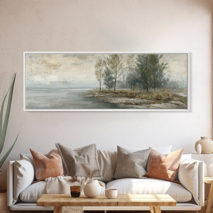 Misty Riverbank with Willow Trees Canvas Print, Impressionist Art, Living Room Decor, Fine Art, Impression, Landscape Art, IMP-3x1-75