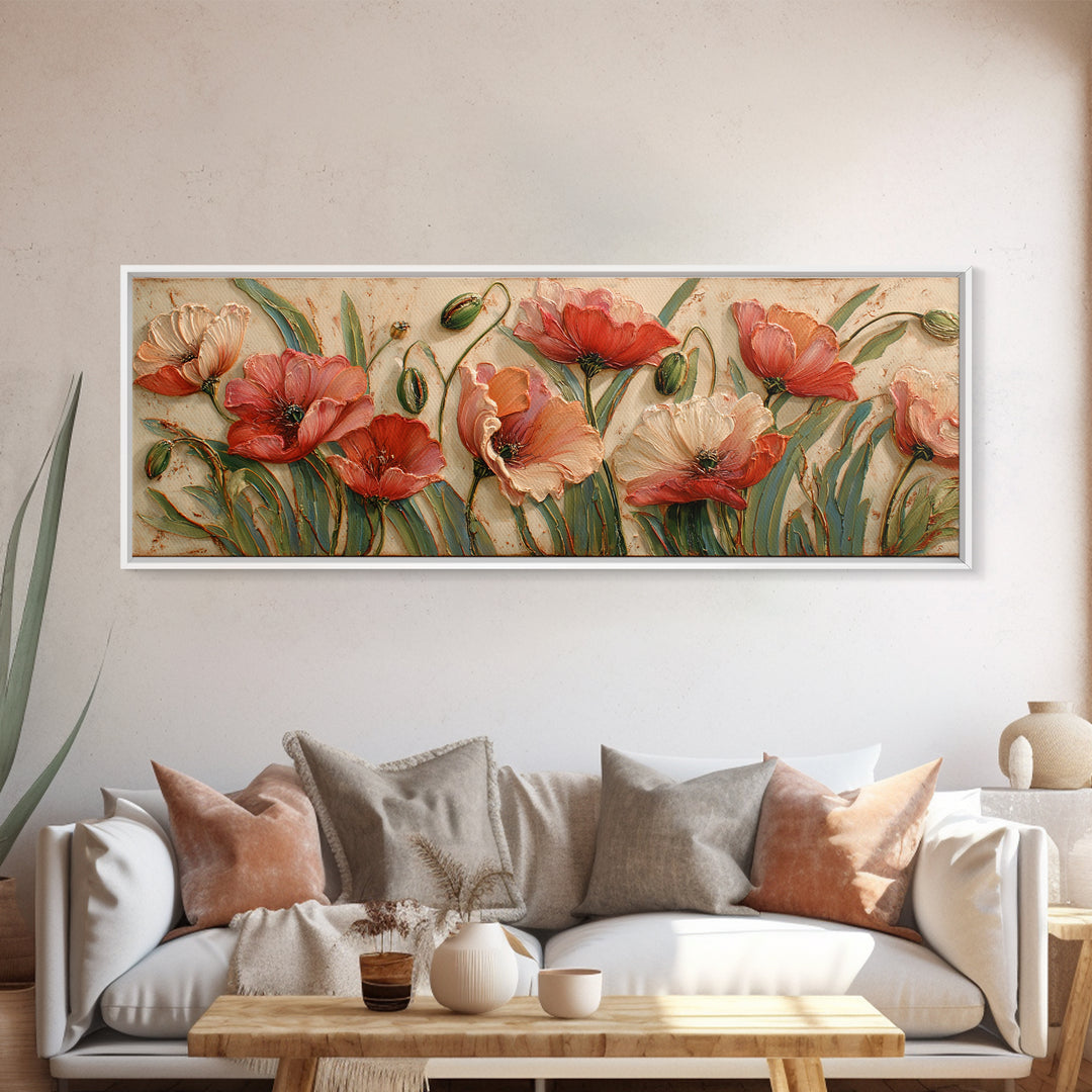 Poppies Blowing Through Green Grass Canvas Print, Impressionist Art, Painting, Living Room Decor, Fine Art, Impression, IMP-3x1-76