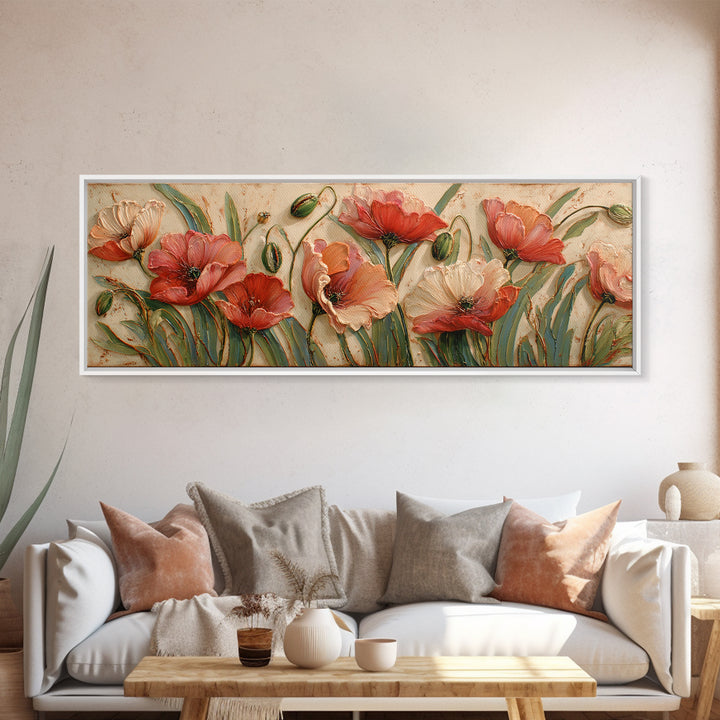 Poppies Blowing Through Green Grass Canvas Print, Impressionist Art, Painting, Living Room Decor, Fine Art, Impression, IMP-3x1-76