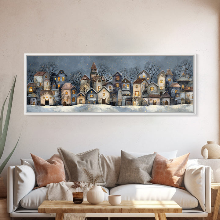 Snowy Village with Warm Glowing Windows Canvas Print, Impressionist Art, Colorful Wall Art, Living Room Decor, Impression, IMP-3x1-77