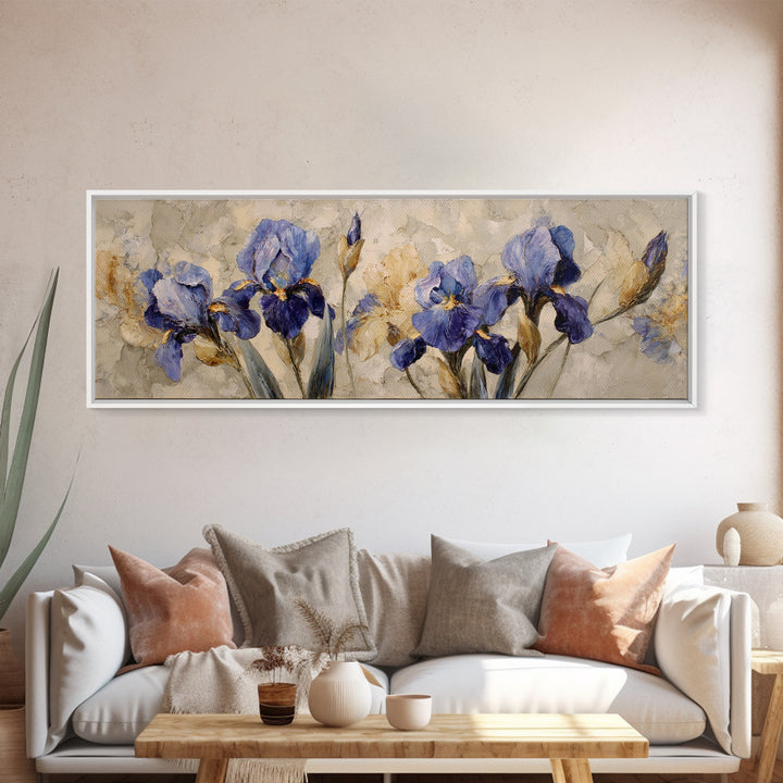 Iris Garden with Blue Violet Strokes Canvas Print, Impressionist Art, Printable Wall Art, Living Room Decor, Impression, IMP-3x1-84