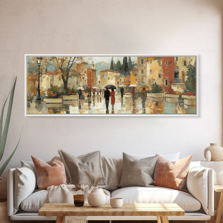 Rainy Boulevard with Umbrella Shapes Canvas Print, Impressionist Art, Living Room Art, Living Room Decor, Abstract Art, IMP-3x1-85