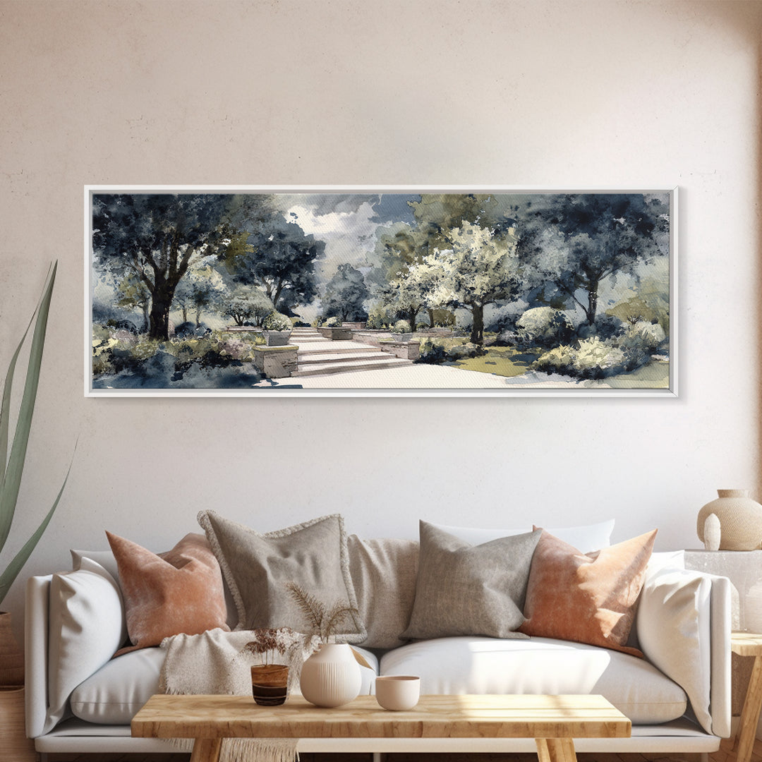 Garden Path Covered Framed Canvas Print, Impressionist Art, Landscape Wall Art, Living Room Decor, Fine Art, Impression, IMP-3x1-90