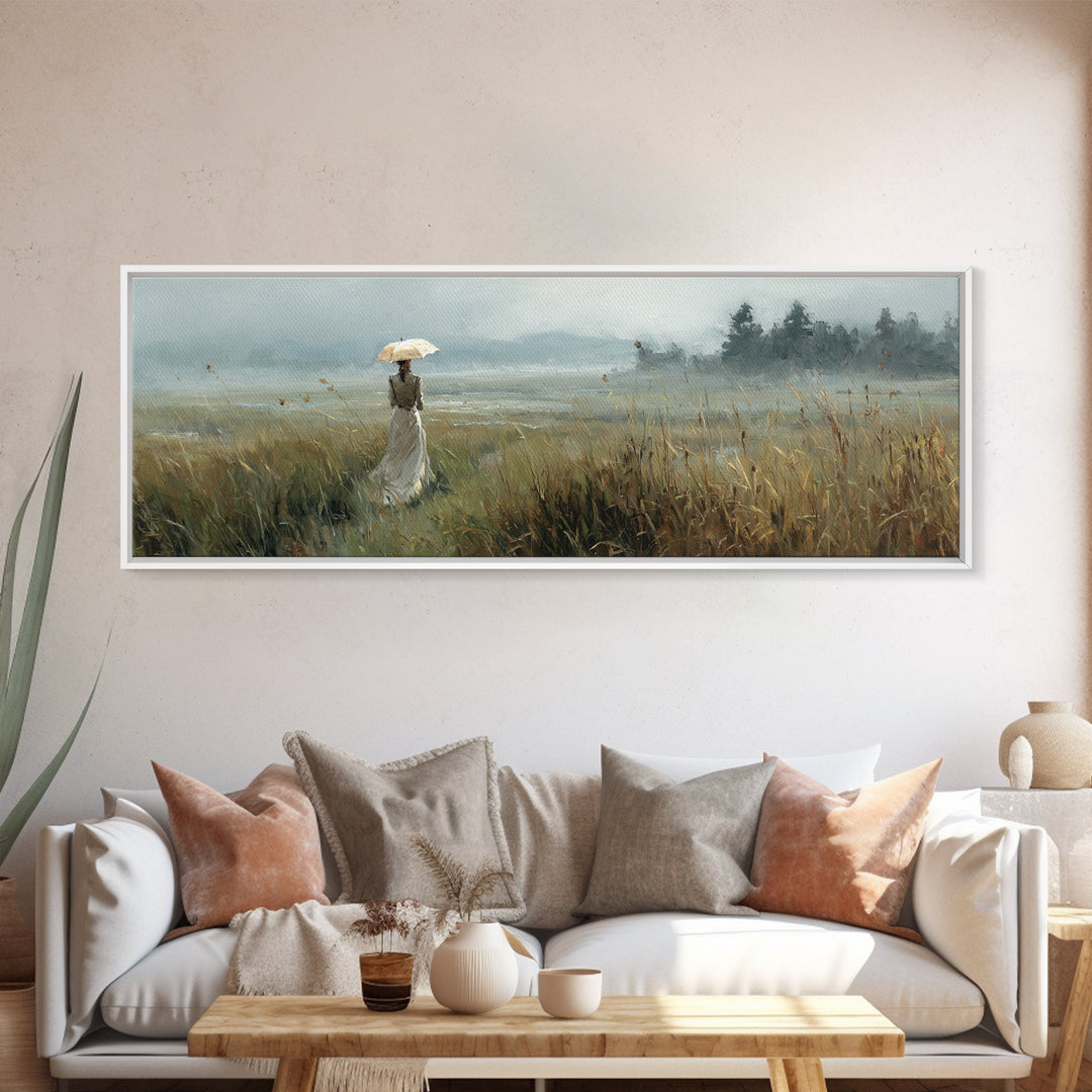 Woman with Parasol in Breezy Meadow Canvas Print, Impressionist Art, Original Painting, Living Room Decor, Fine Art, Impression, IMP-3x1-91