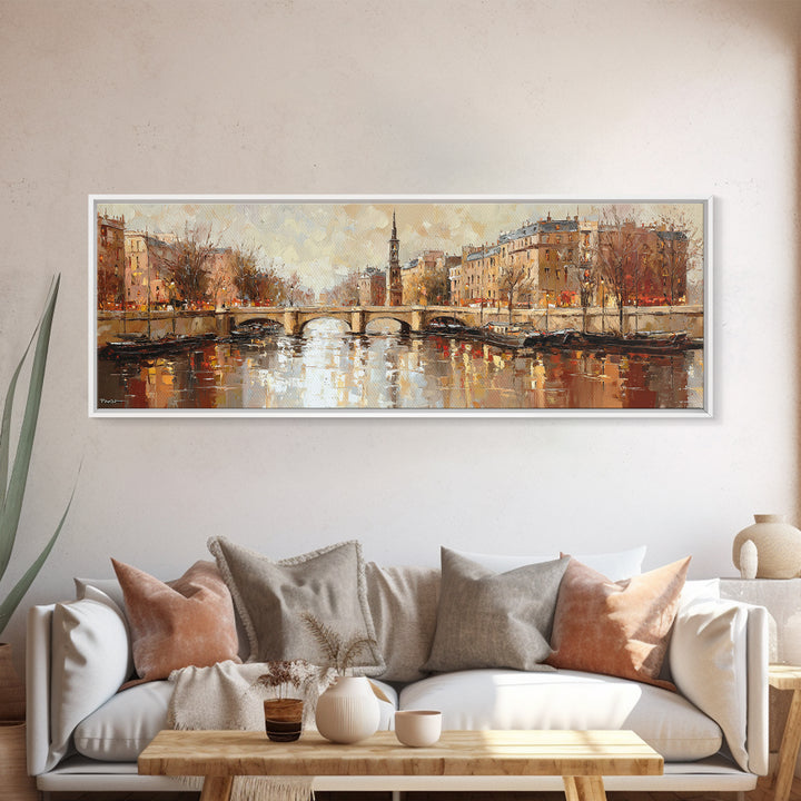 Paris Bridge Reflected Canvas Print, Impressionist Art, Oil Painting, Living Room Decor, Impression, Coastal Wall Art, IMP-3x1-95