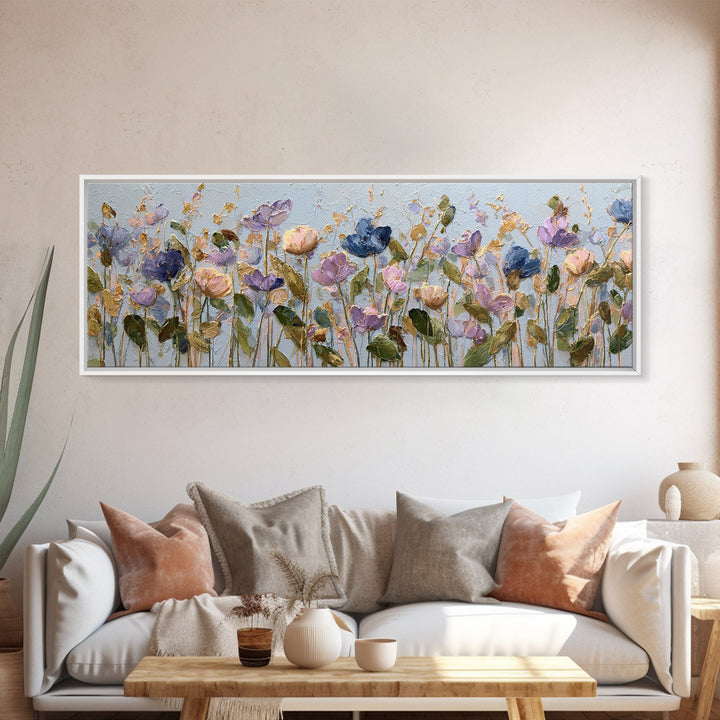 Wildflower Field in Loose Pastel Strokes Canvas Print, Impressionist Art, Textured Painting, Living Room Decor, Impression, IMP-3x1-96