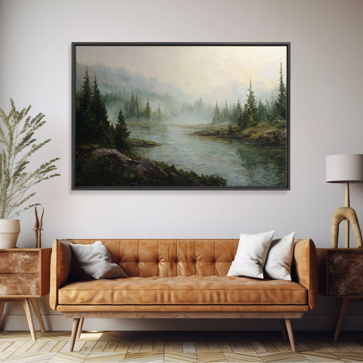 Mountain Lake with Sparkling Reflections Framed Canvas Print, Impressionist Art, Wall Art, Living Room Decor, Impression, IMP-3x2-100