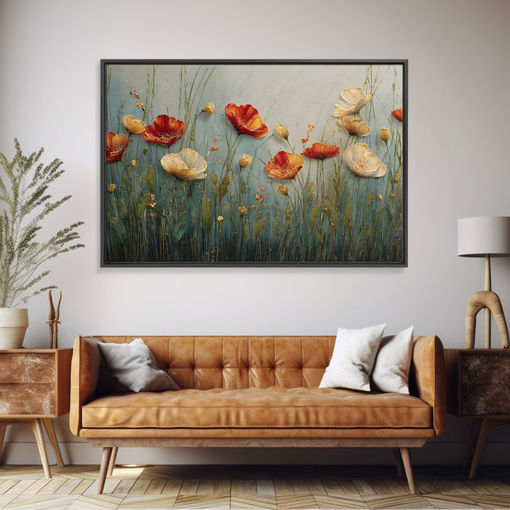 Poppies Blowing Through Green Grass Canvas Print, Impressionist Art, Landscape Painting, Living Room Decor, Watercolor Art, IMP-3x2-16